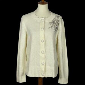 Talbots Rhinestone Ivory Cardigan Sz L Holiday Event Cozy Luxe Sparkle Dazzle